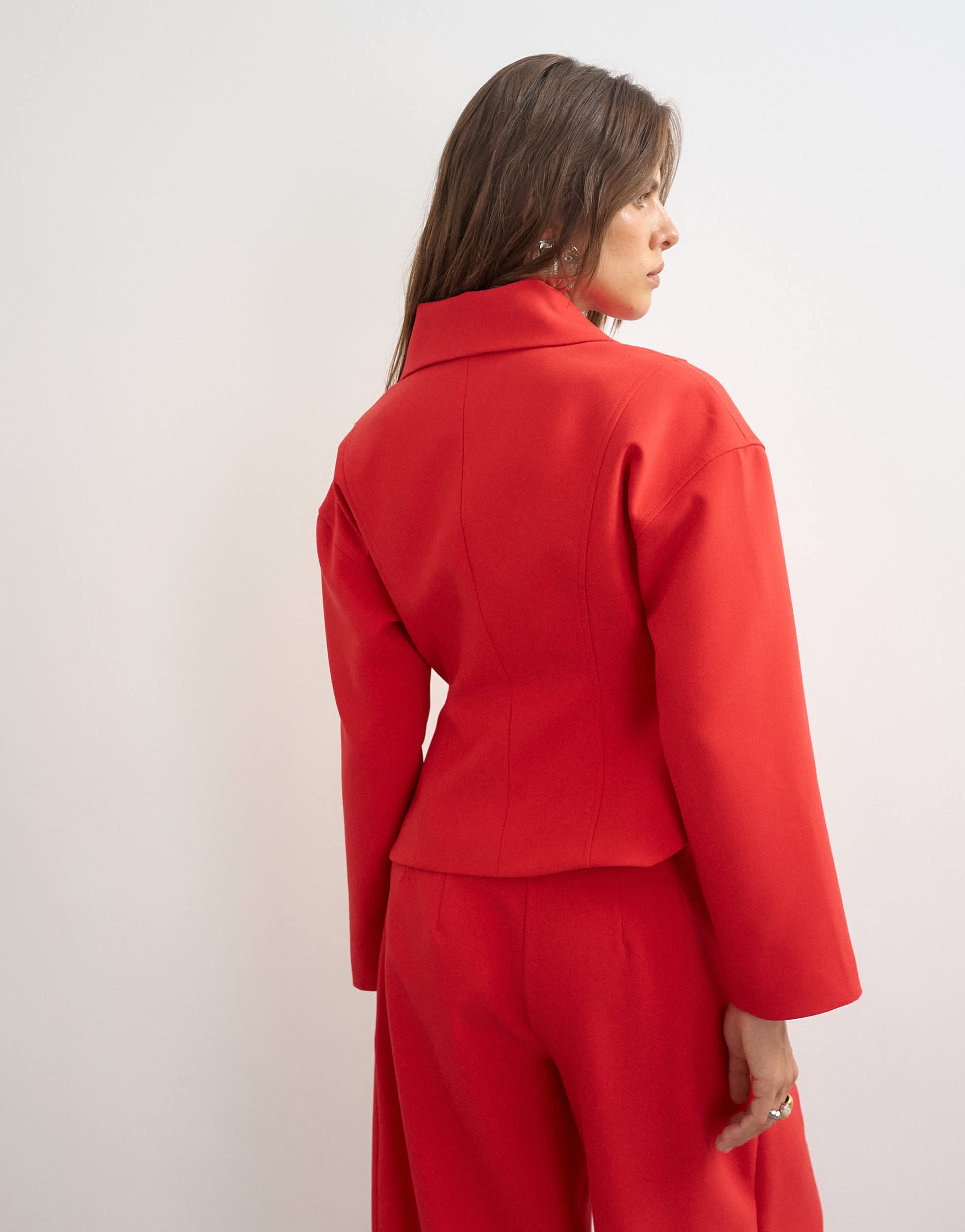 Topshop tailored zip through peplum top in red