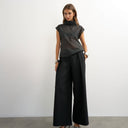 Topshop tailored pleat detail low rise wide leg trousers in black