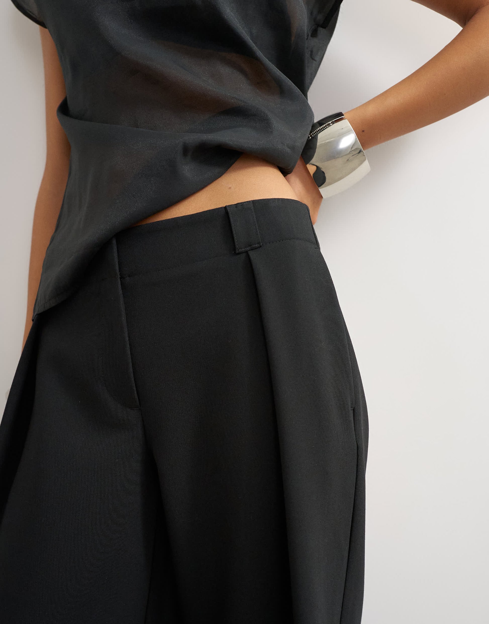 Topshop tailored pleat detail low rise wide leg trousers in black