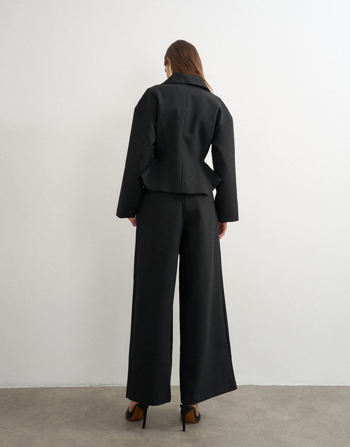 Topshop tailored pleat detail low rise wide leg trousers in black