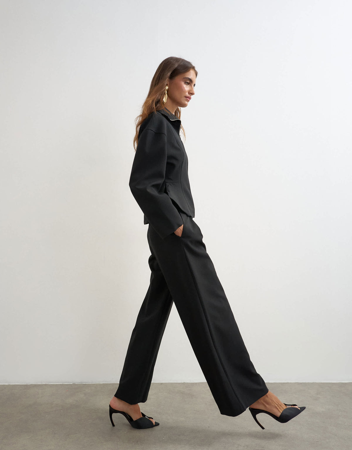 Topshop tailored pleat detail low rise wide leg trousers in black