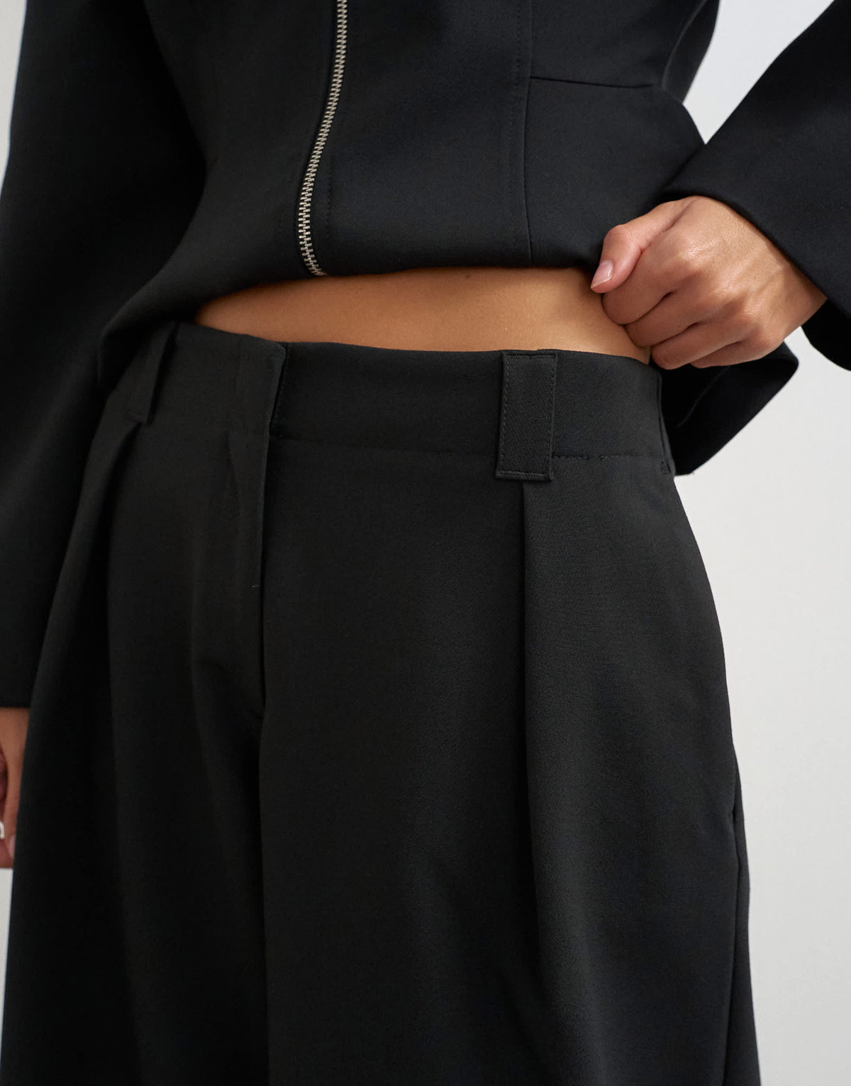 Topshop tailored pleat detail low rise wide leg trousers in black