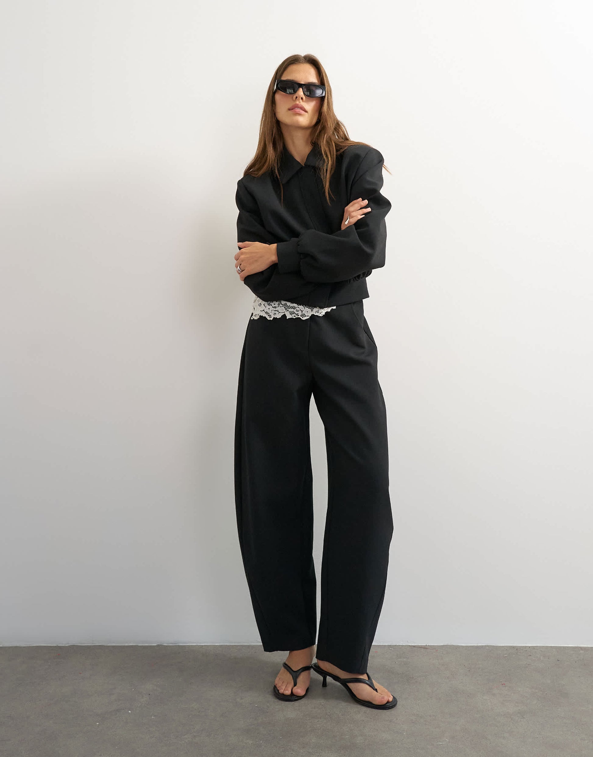 Topshop tailored bubble barrel leg trouser in black