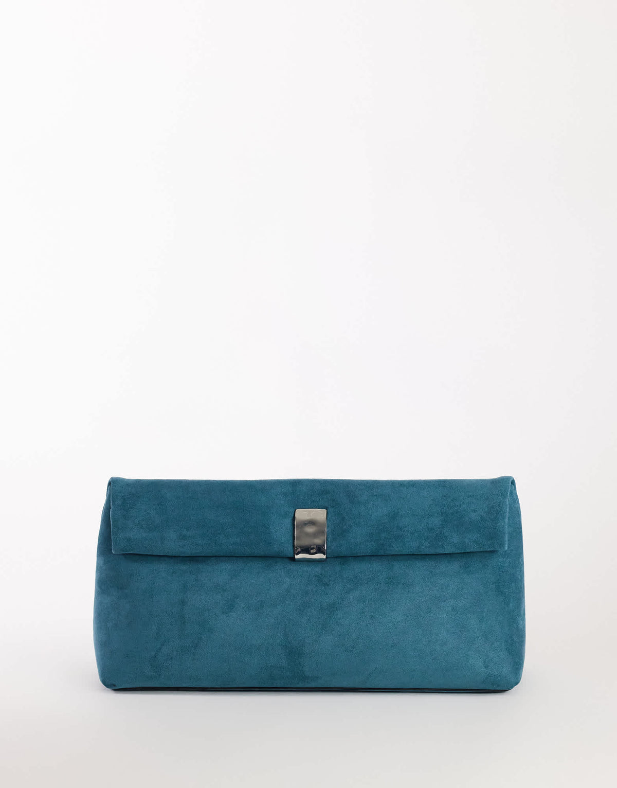 Topshop Amber oversized suedette fold over clutch bag with hardware in teal
