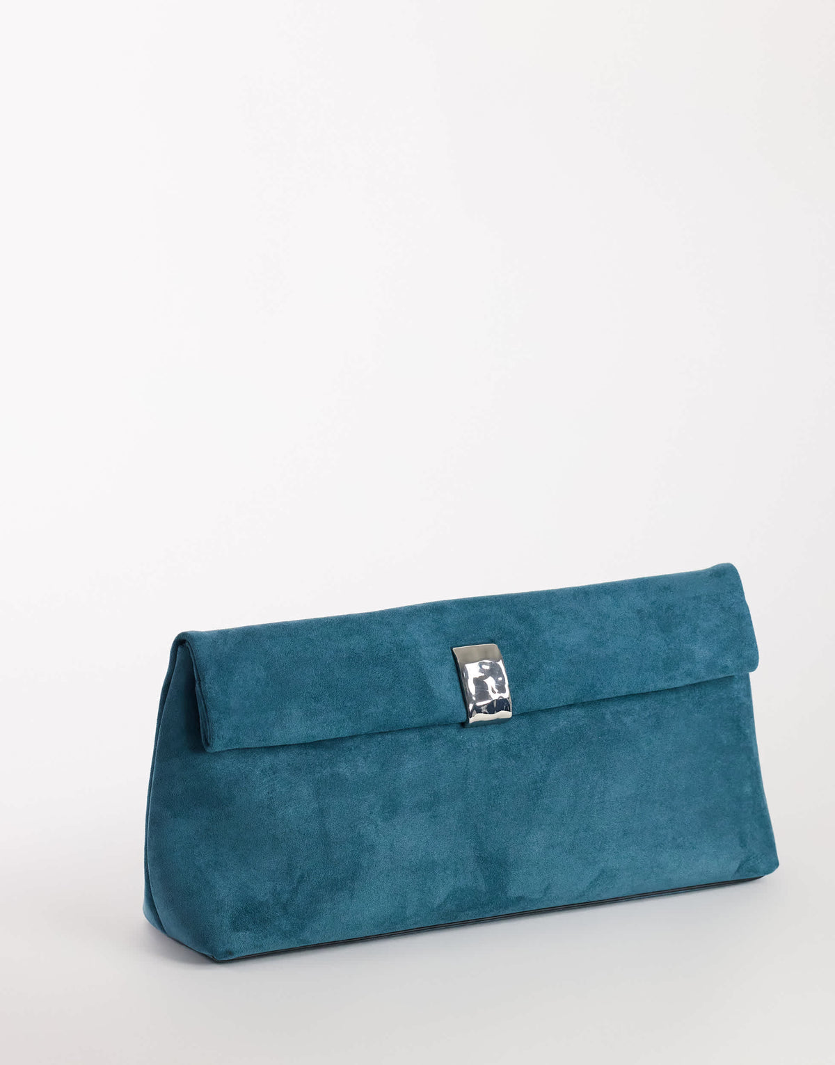 Topshop Amber oversized suedette fold over clutch bag with hardware in teal