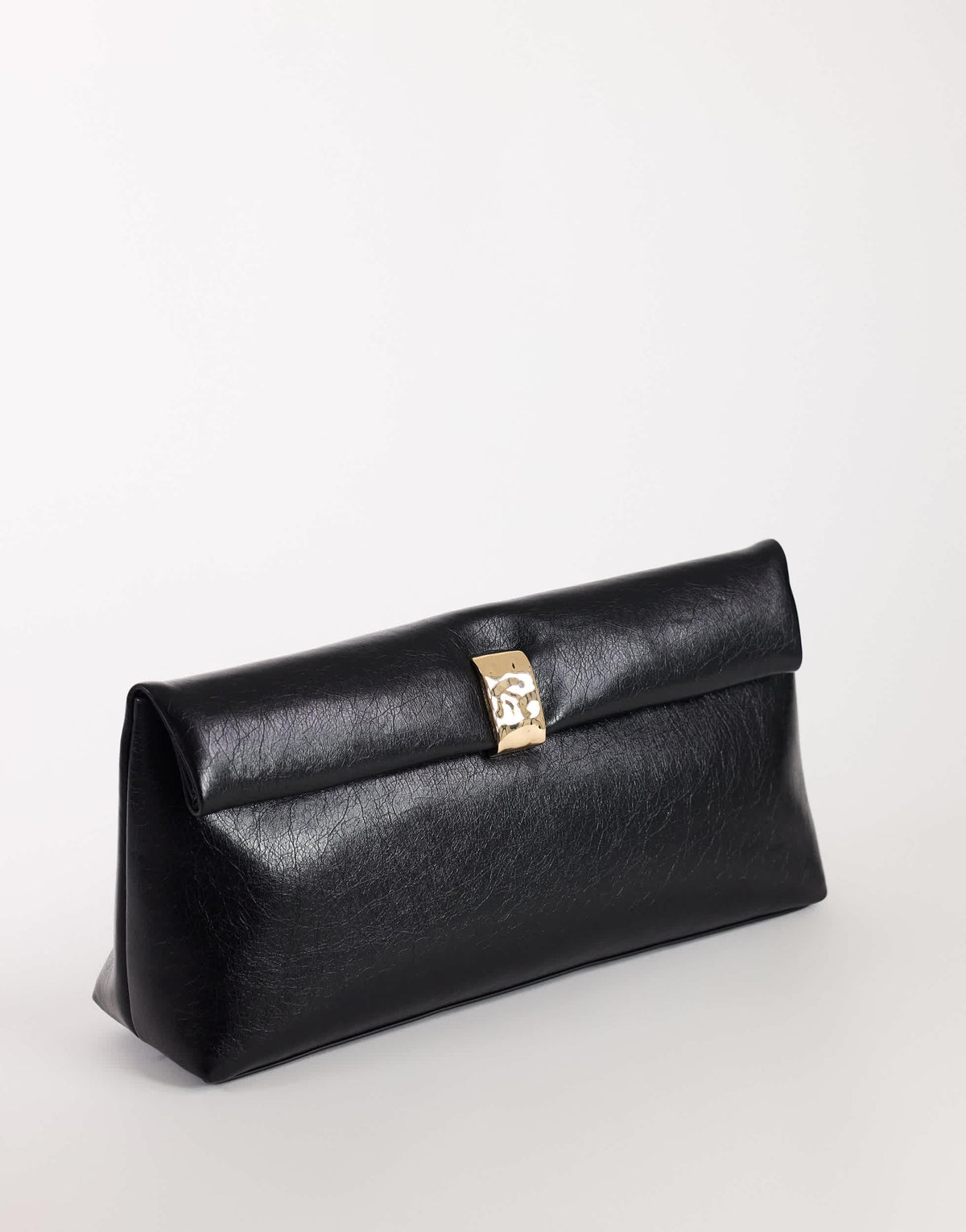 Topshop Amber oversized fold over clutch bag with gold hardware in black