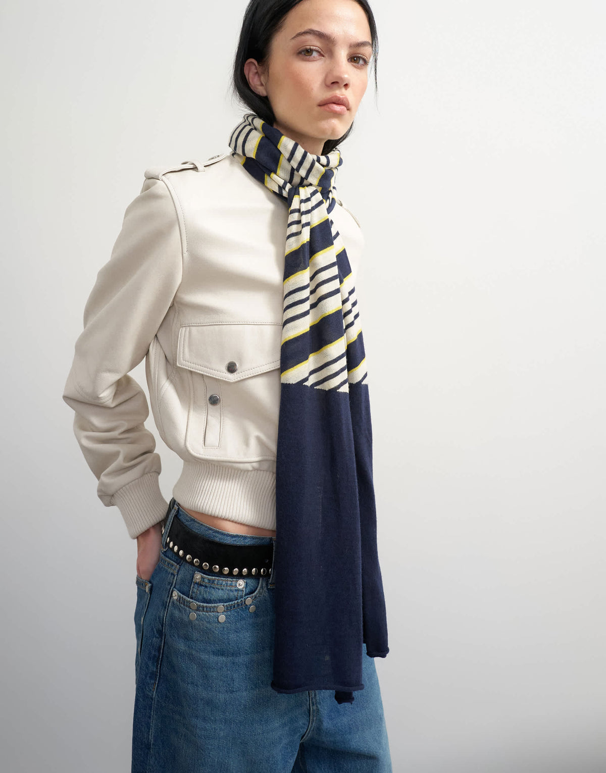 Topshop x Talia Byre merino wool scarf in white stripe