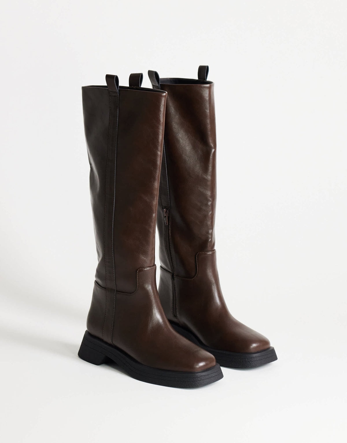 Topshop Lauren chunky knee high boot in chocolate