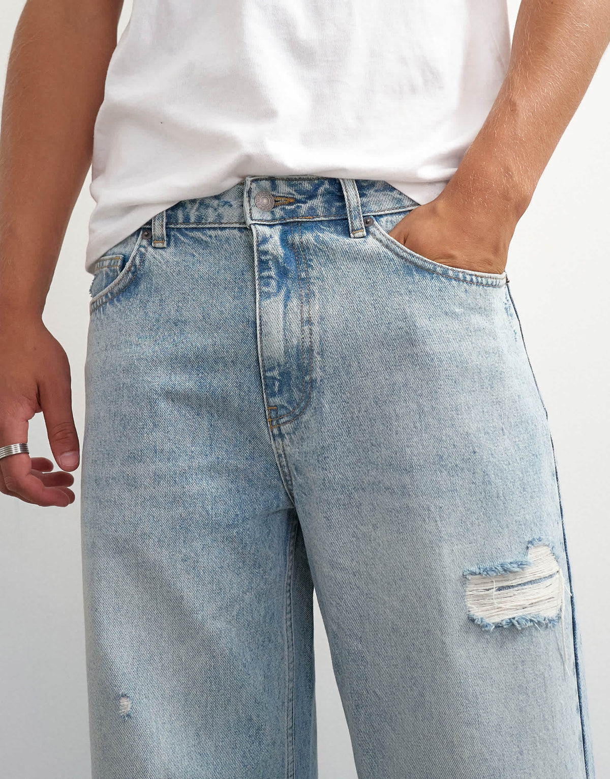 Topman rigid baggy fit distressed jean in light wash