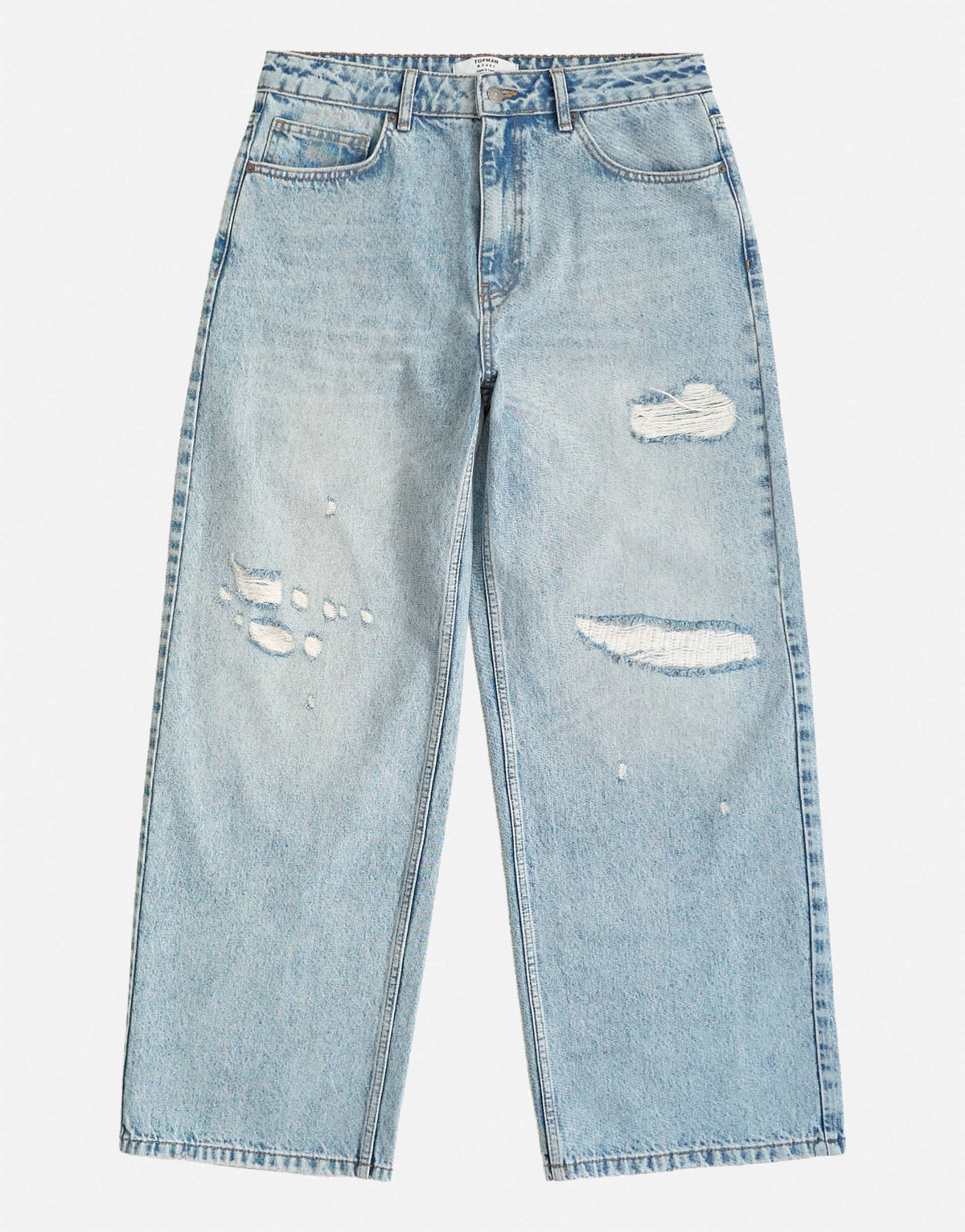Topman rigid baggy fit distressed jean in light wash