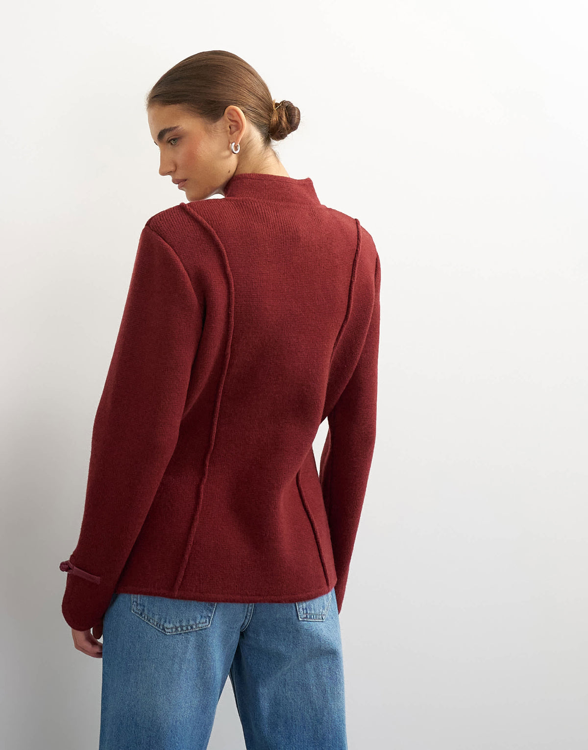 Topshop knitted all needle frogging detail jacket in red