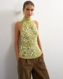 Topshop knitted halter neck sequin top in green
