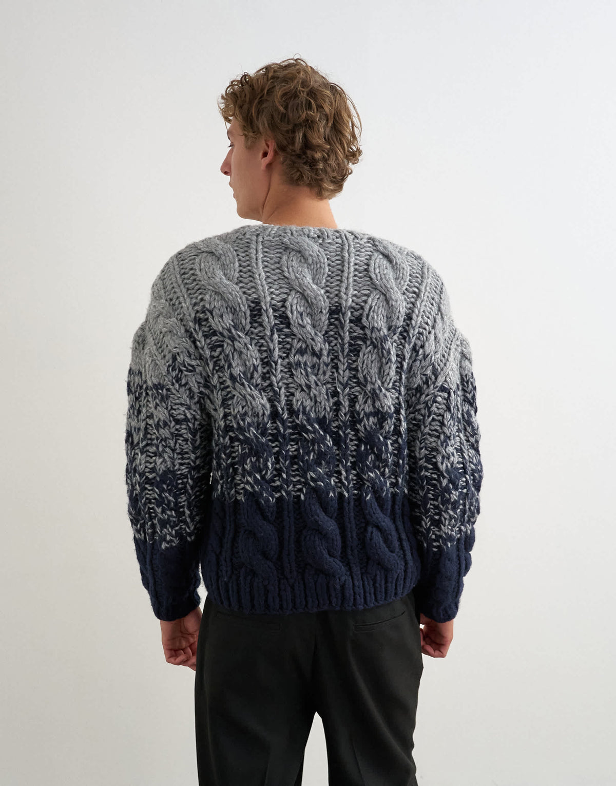 Topman relaxed fit hand knitted cable jumper with ombre twist in navy