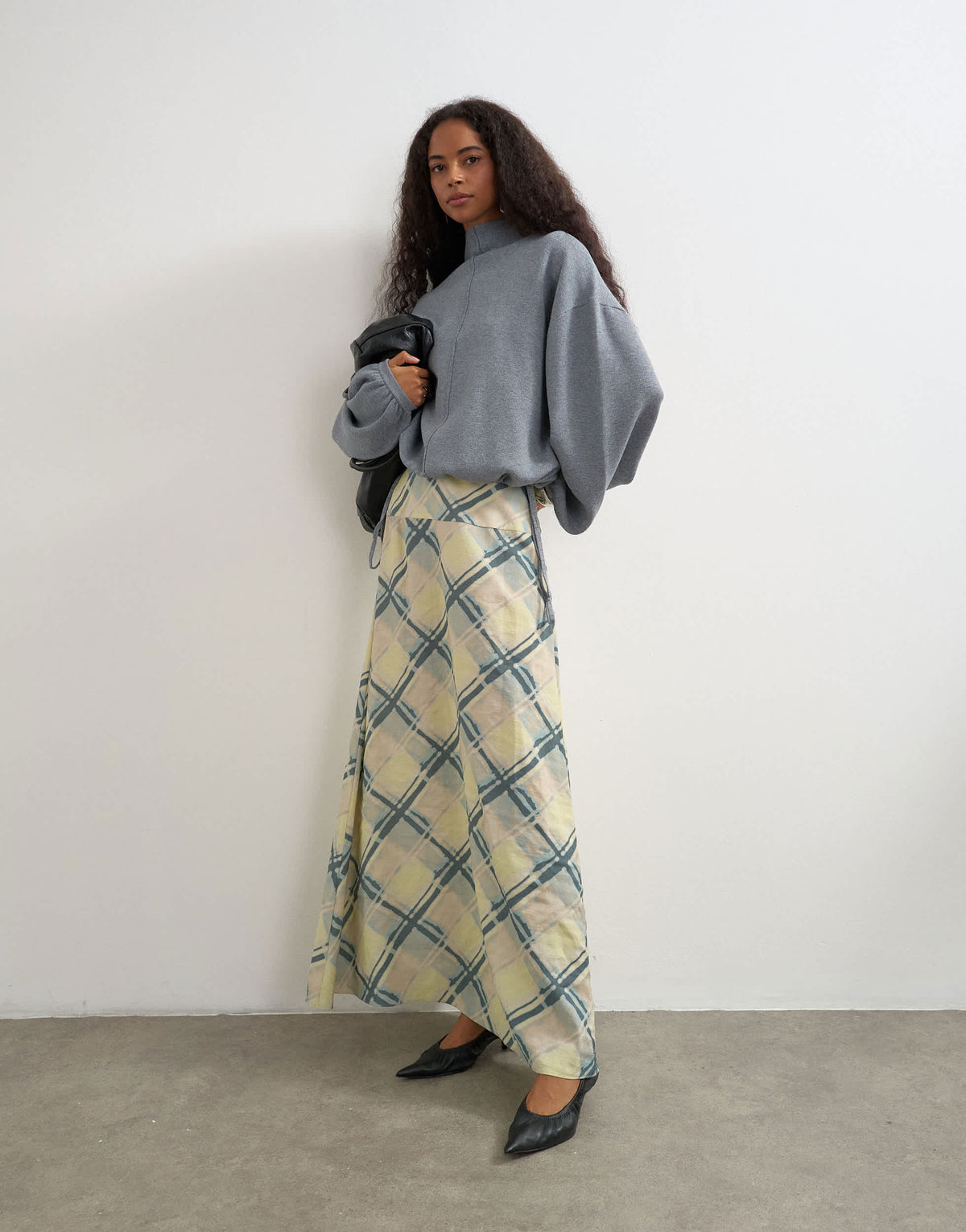 Topshop deep waistband full circle maxi skirt in check print