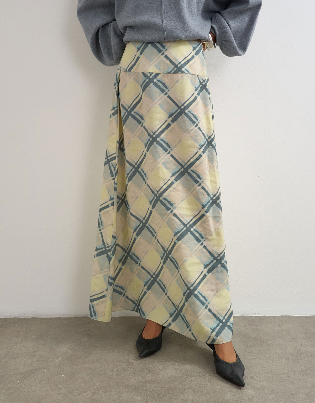 Topshop deep waistband full circle maxi skirt in check print