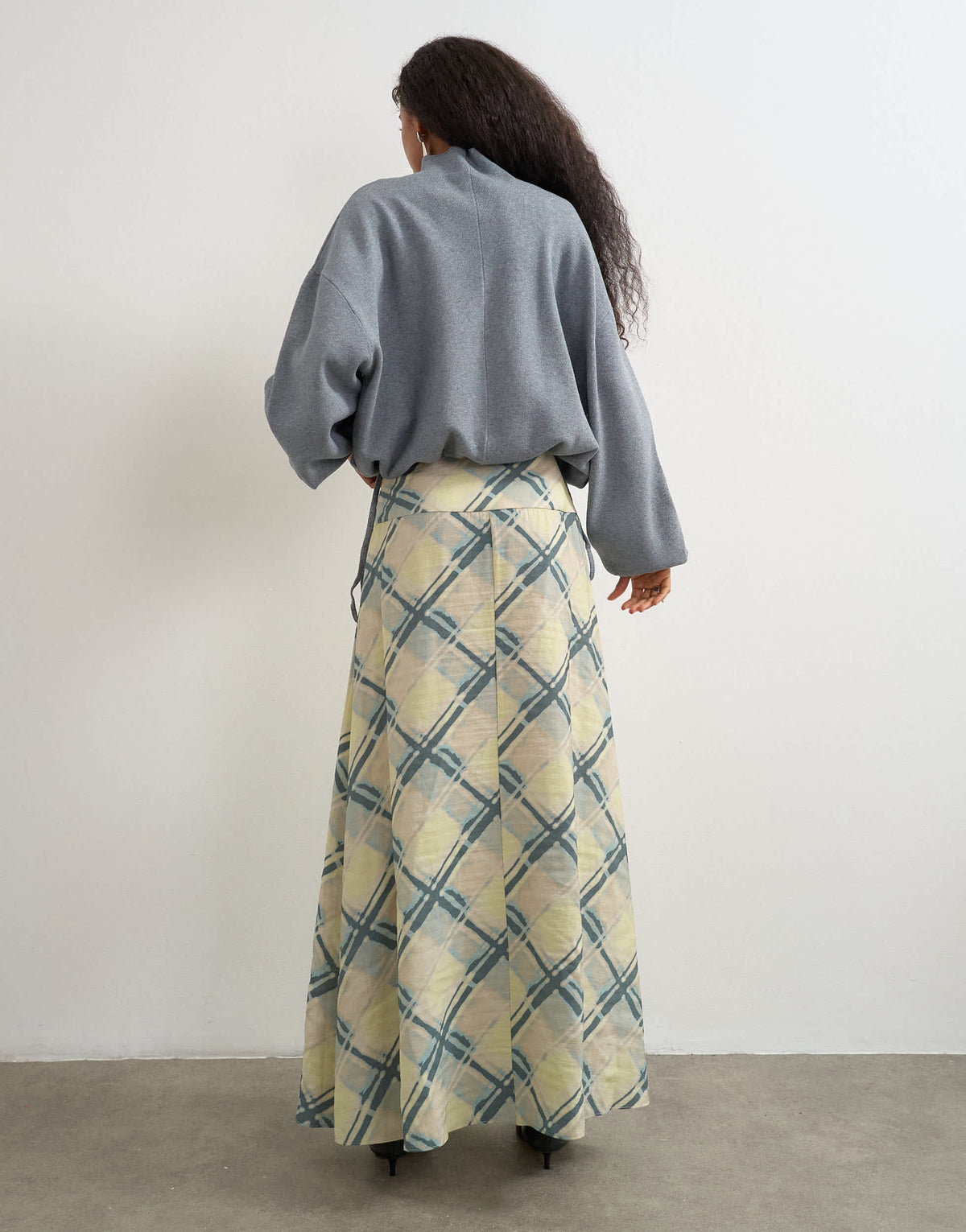 Topshop deep waistband full circle maxi skirt in check print