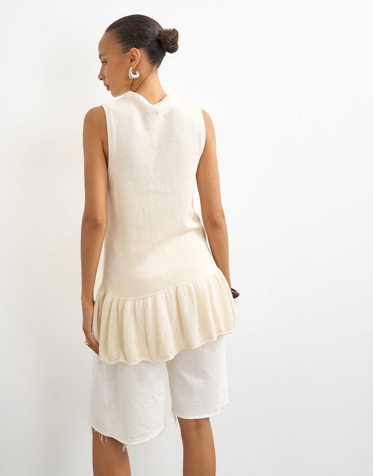 Topshop knitted sleeveless longline top in ecru