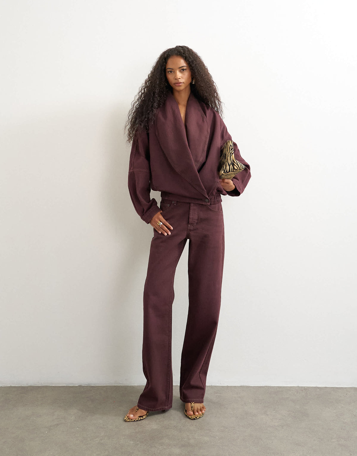 Topshop Wrap drape neckline bomber jacket in aubergine