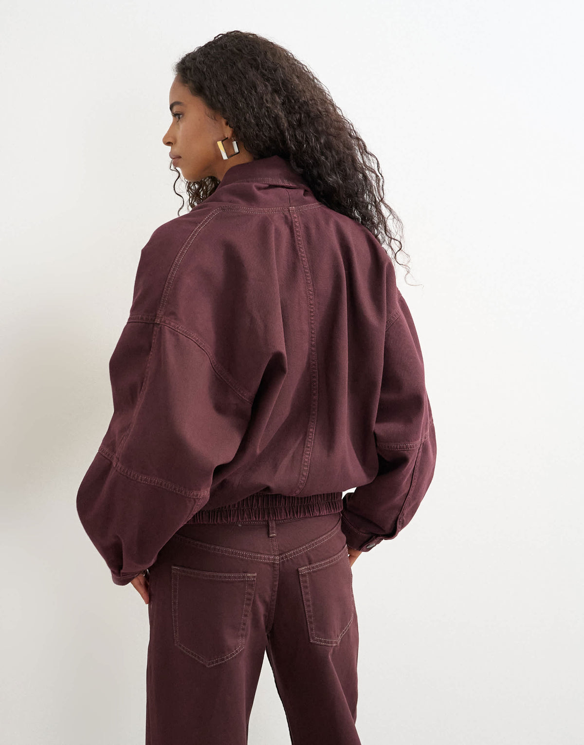 Topshop Wrap drape neckline bomber jacket in aubergine