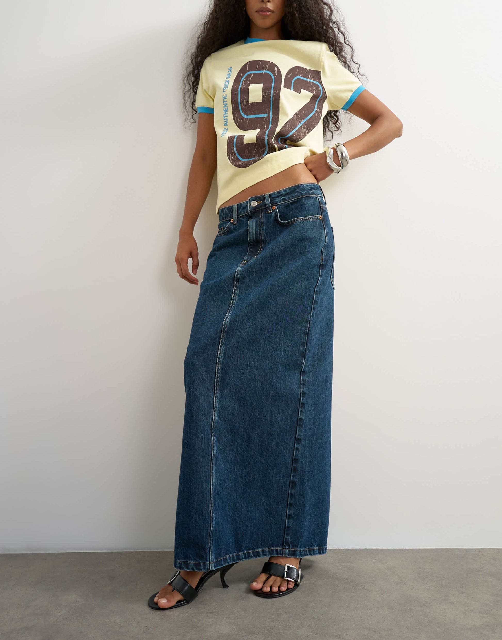 Topshop low rise maxi column skirt in dirty blue