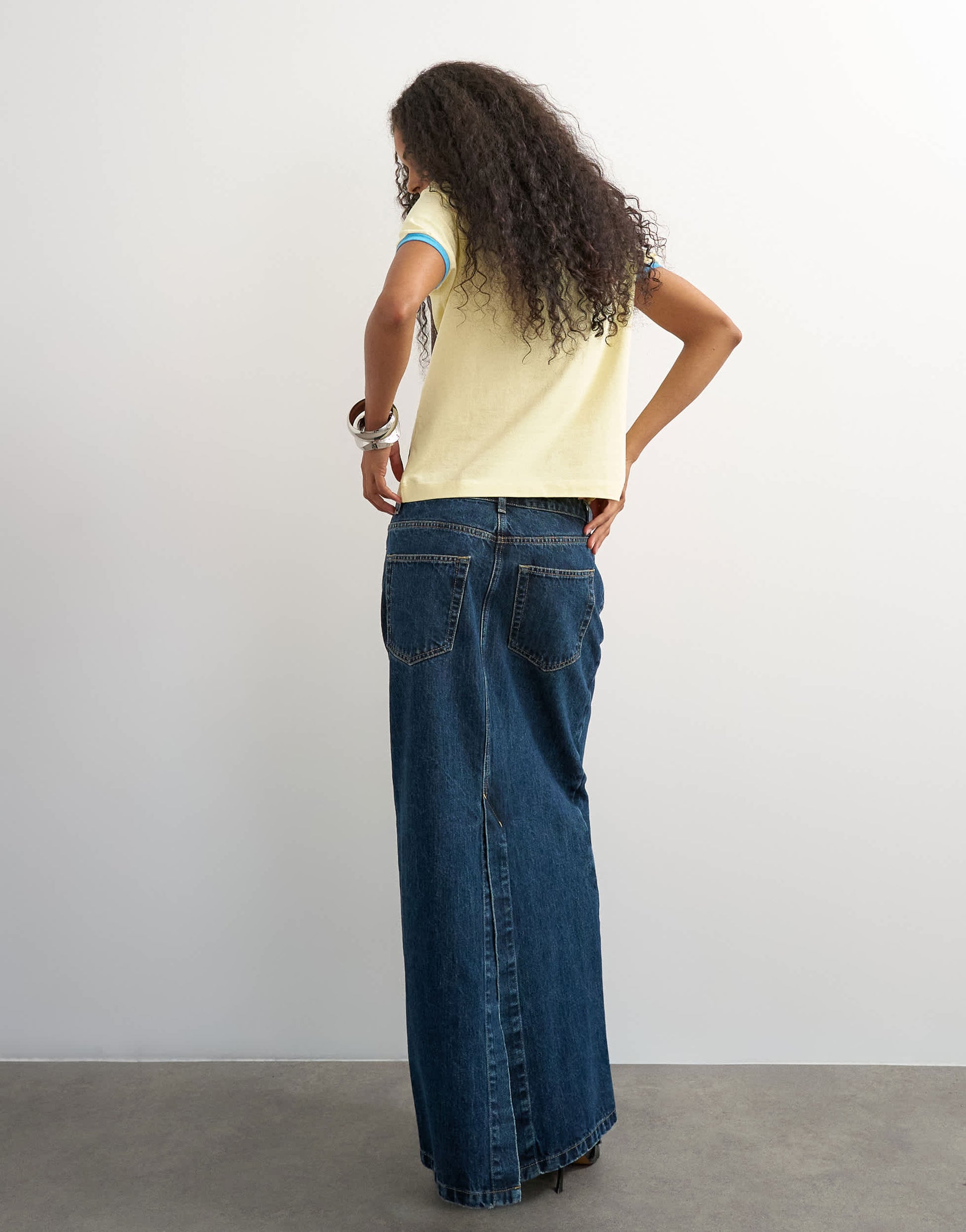Topshop low rise maxi column skirt in dirty blue