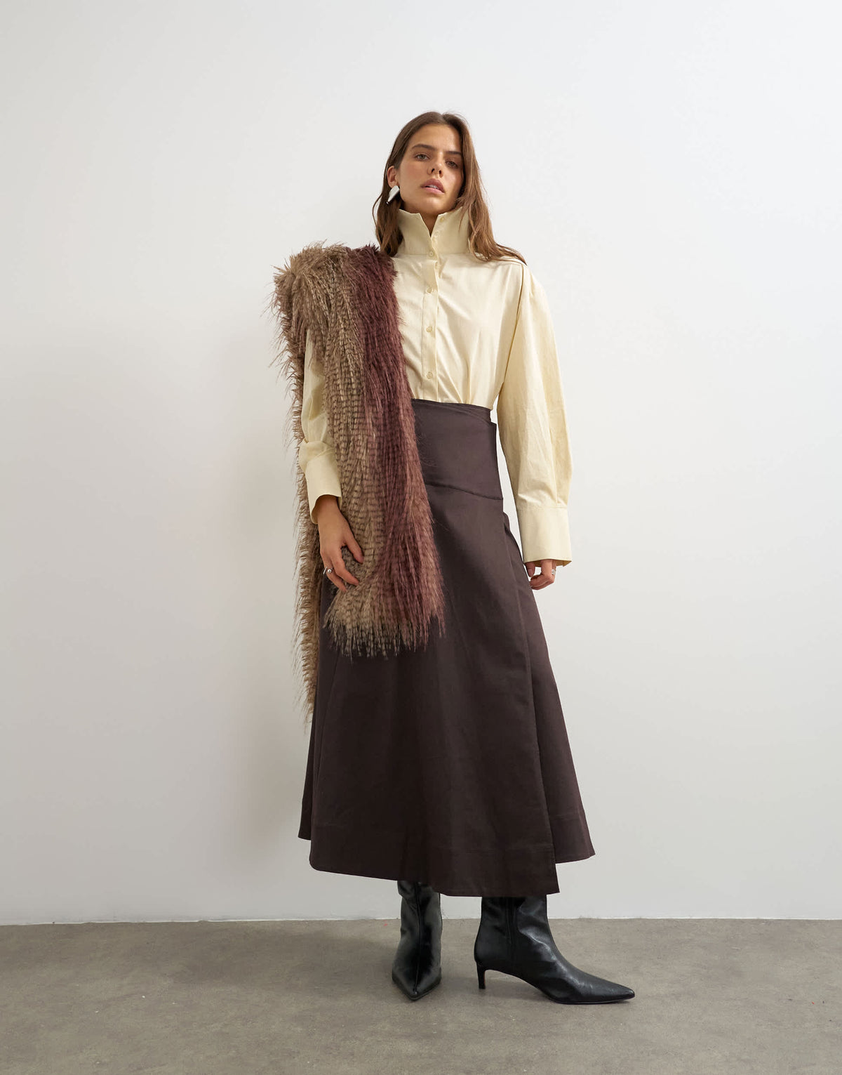 Topshop wrap waistband detail trench skirt in chocolate