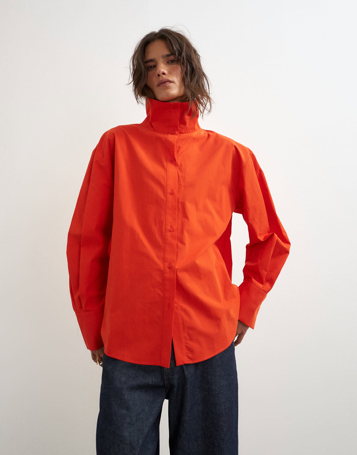 Topshop funnel neck shirt in red