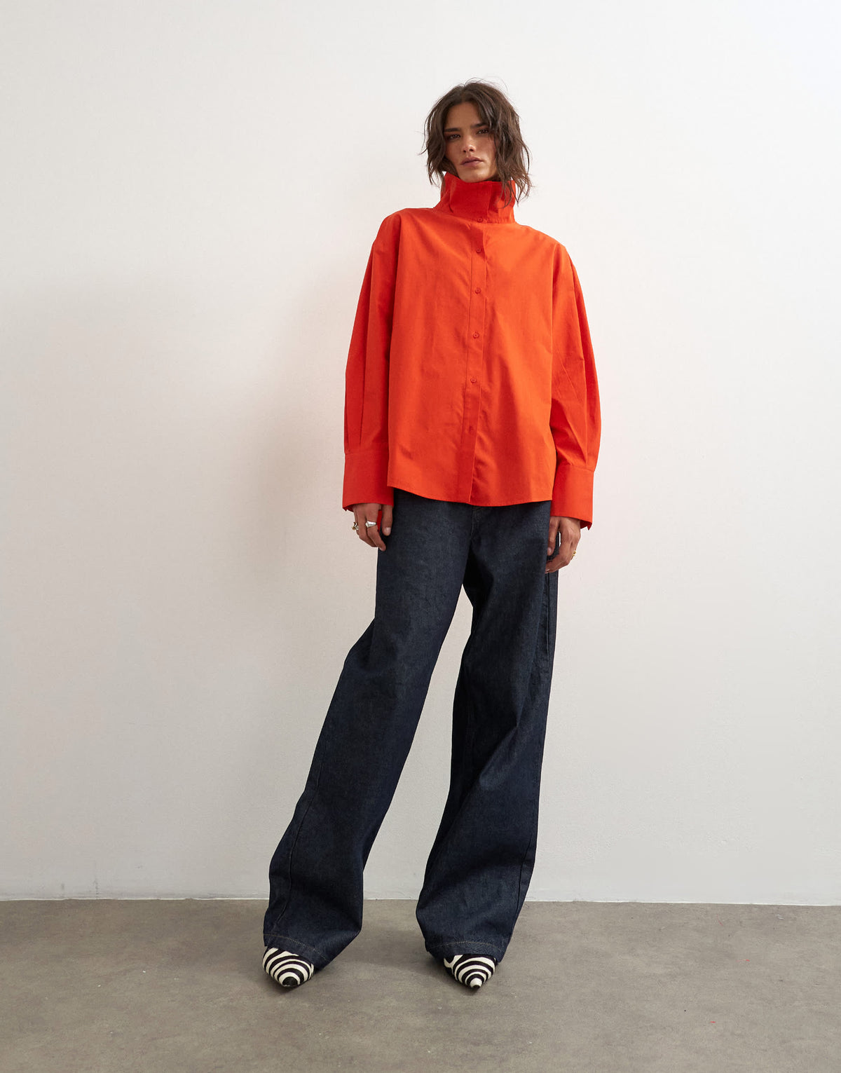 Topshop funnel neck shirt in red