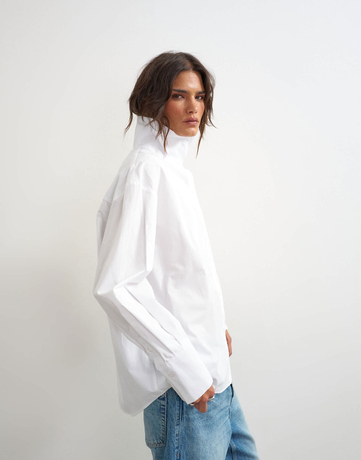 Topshop funnel neck shirt in white