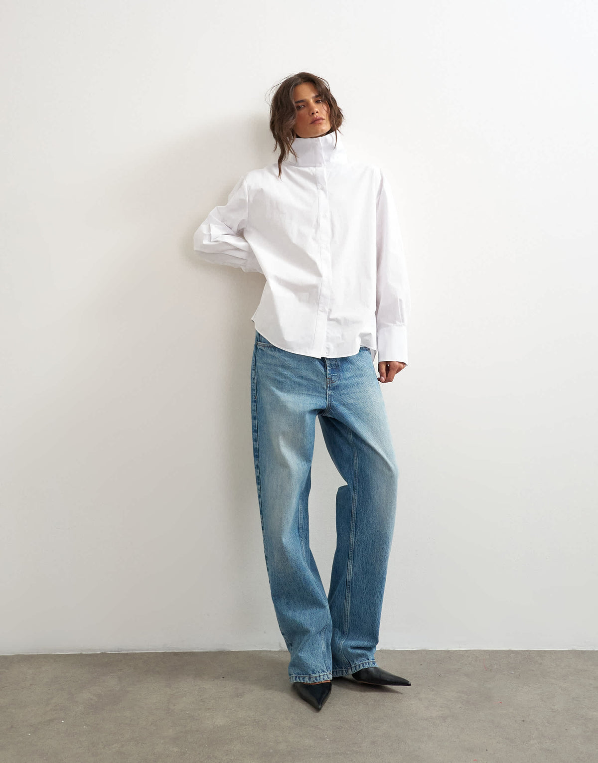 Topshop funnel neck shirt in white