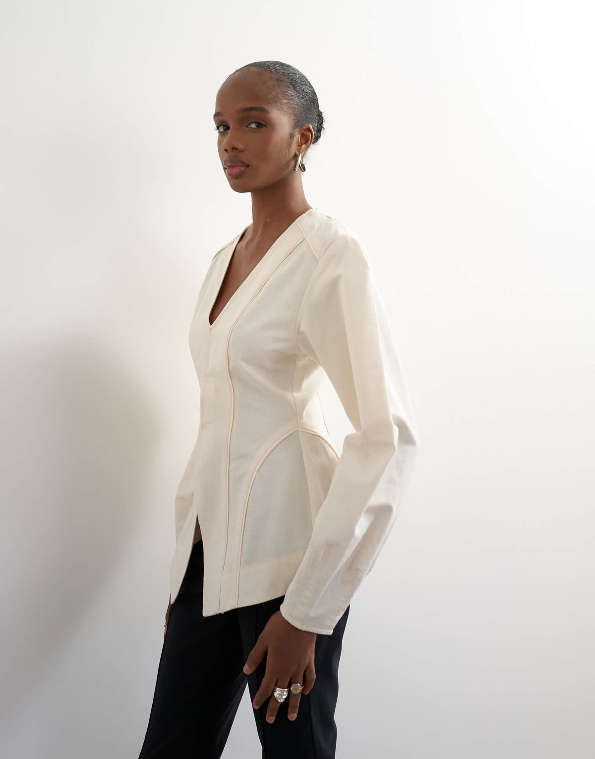 Topshop brushed cotton cocoon sleeve structured button through top in ecru