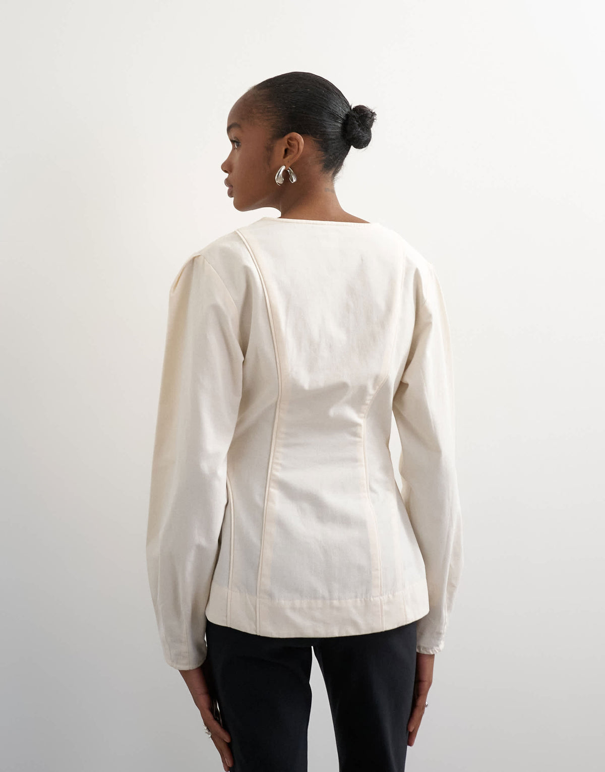 Topshop brushed cotton cocoon sleeve structured button through top in ecru