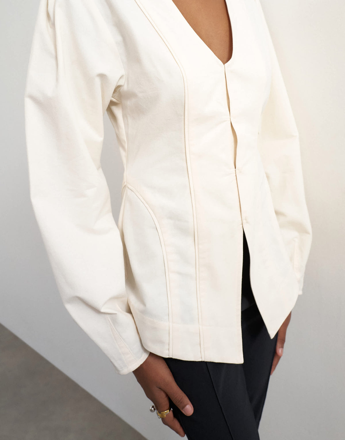 Topshop brushed cotton cocoon sleeve structured button through top in ecru