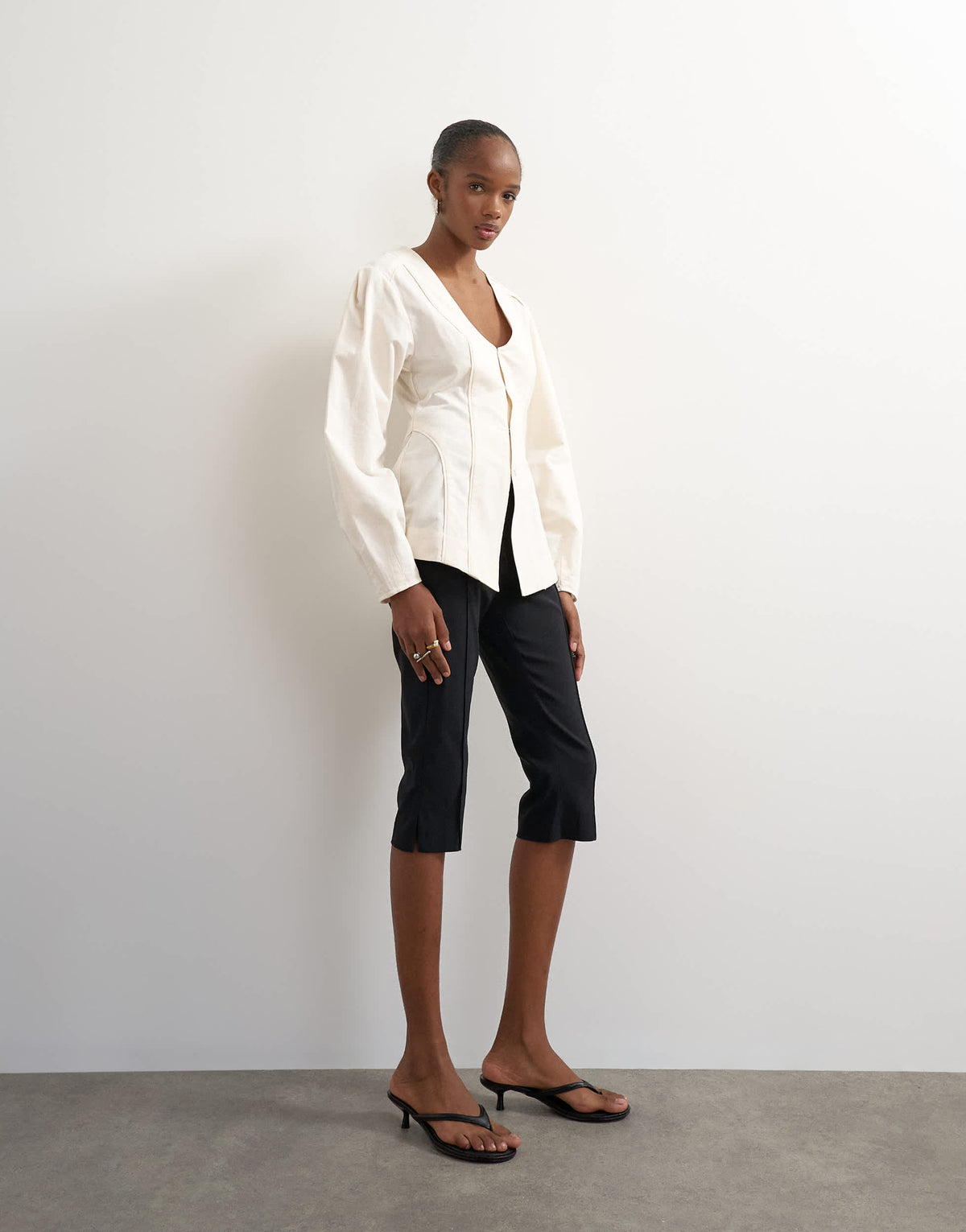 Topshop brushed cotton cocoon sleeve structured button through top in ecru