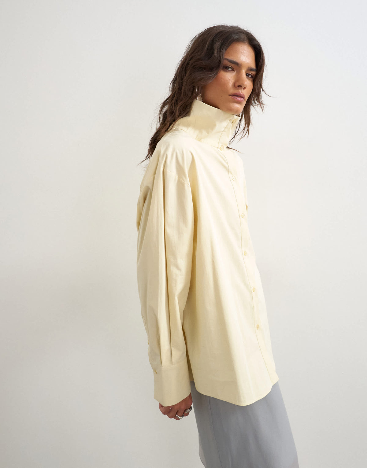 Topshop funnel neck shirt in buttermilk