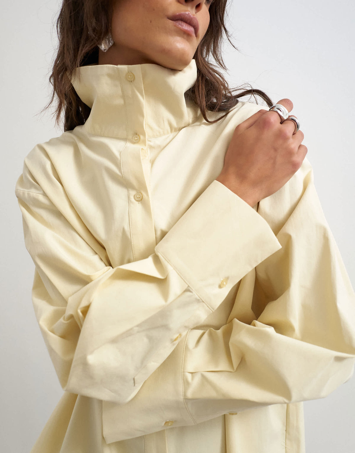 Topshop funnel neck shirt in buttermilk