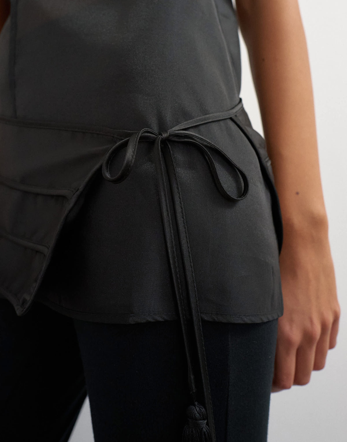 Topshop organza satin belted top in black