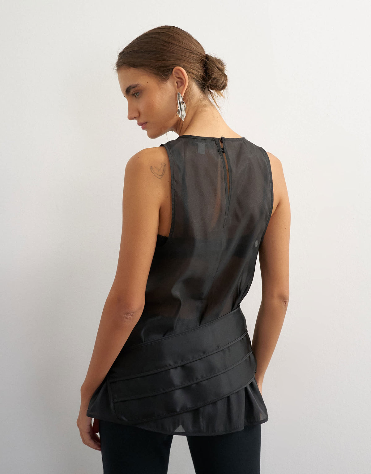 Topshop organza satin belted top in black
