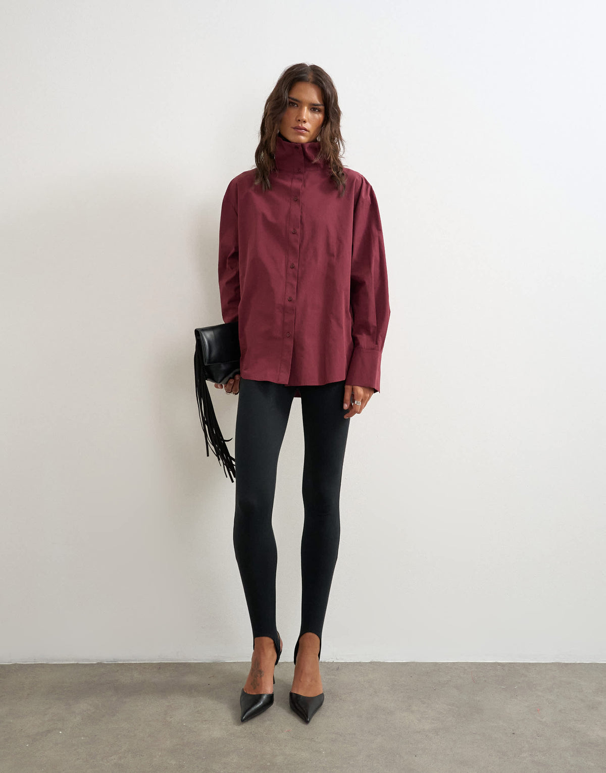 Topshop funnel neck shirt in fig