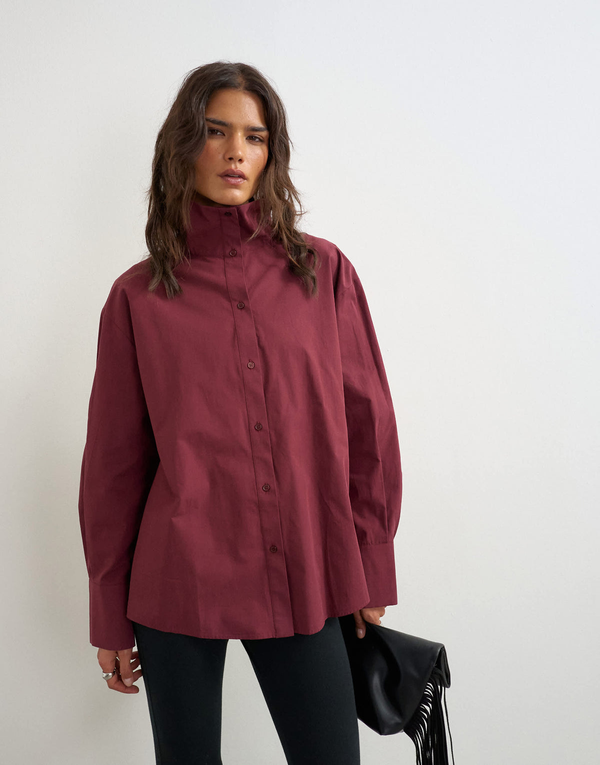 Topshop funnel neck shirt in fig