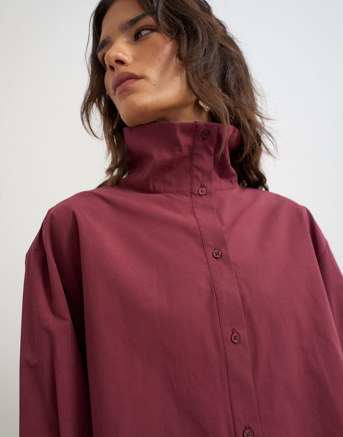 Topshop funnel neck shirt in fig