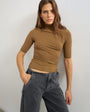 Topshop high neck jersey half sleeve t-shirt in green