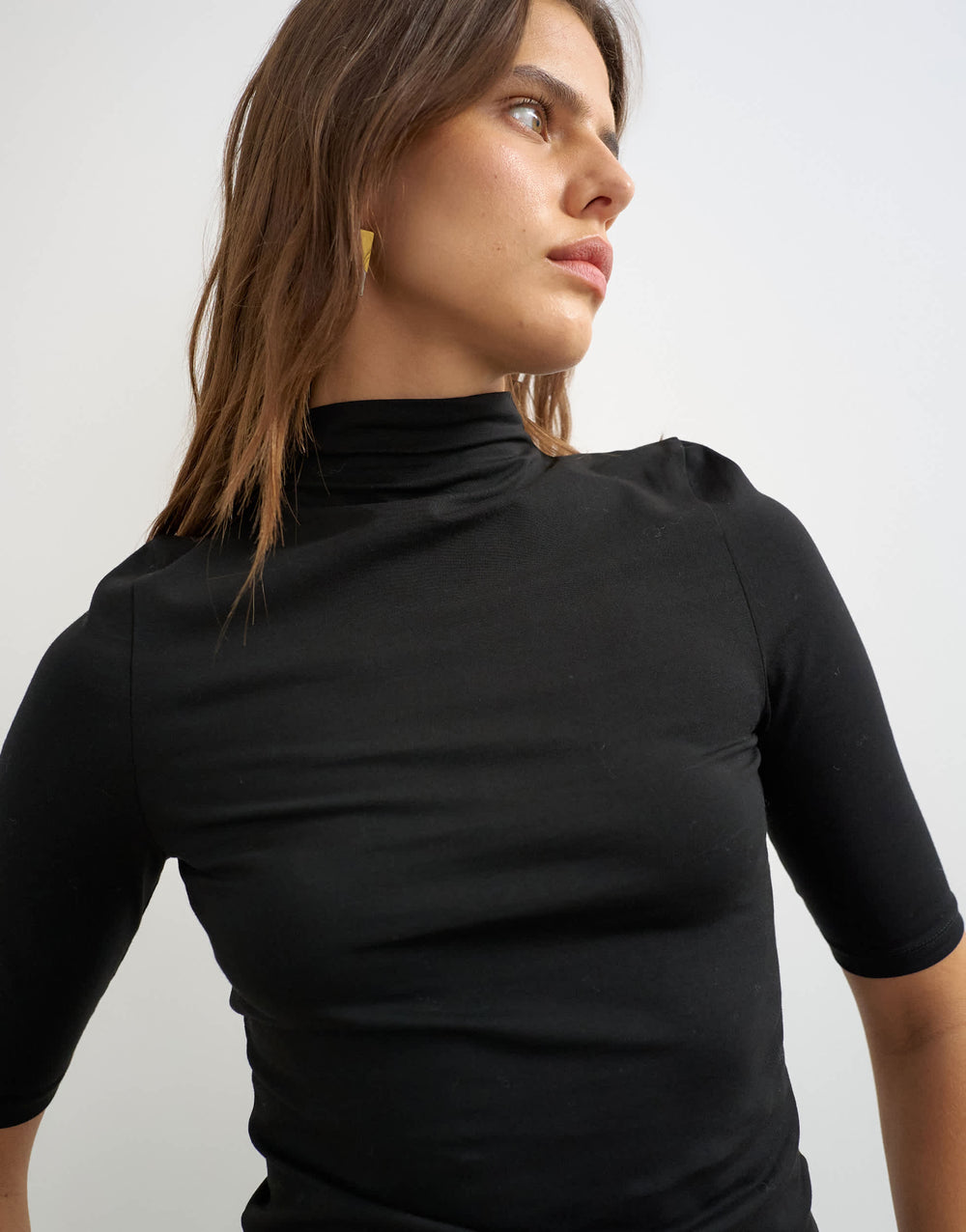 Topshop Jersey-T-Shirt mit hohem Kragen und halben Ärmeln in Schwarz