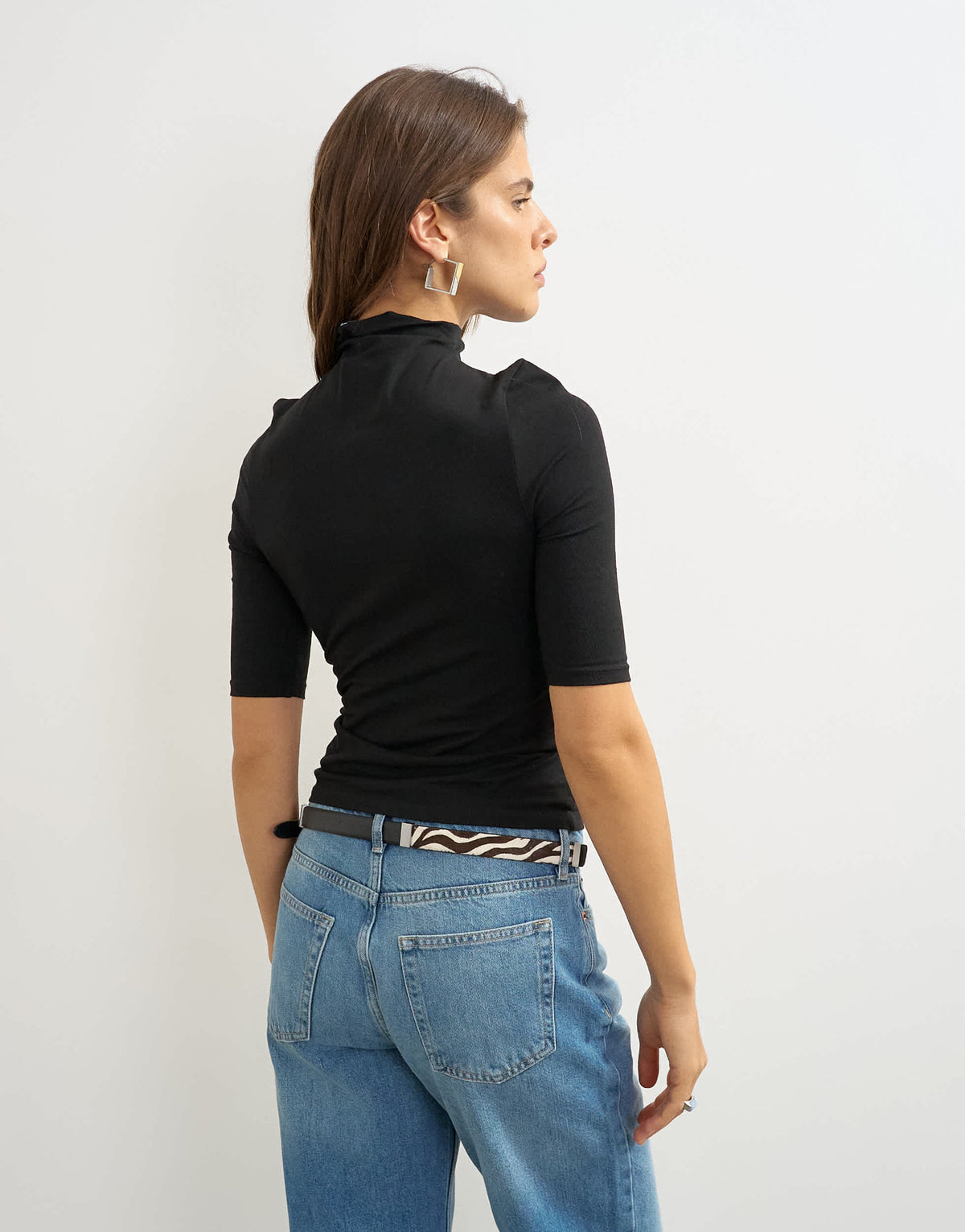 Topshop high neck jersey half sleeve t-shirt in black
