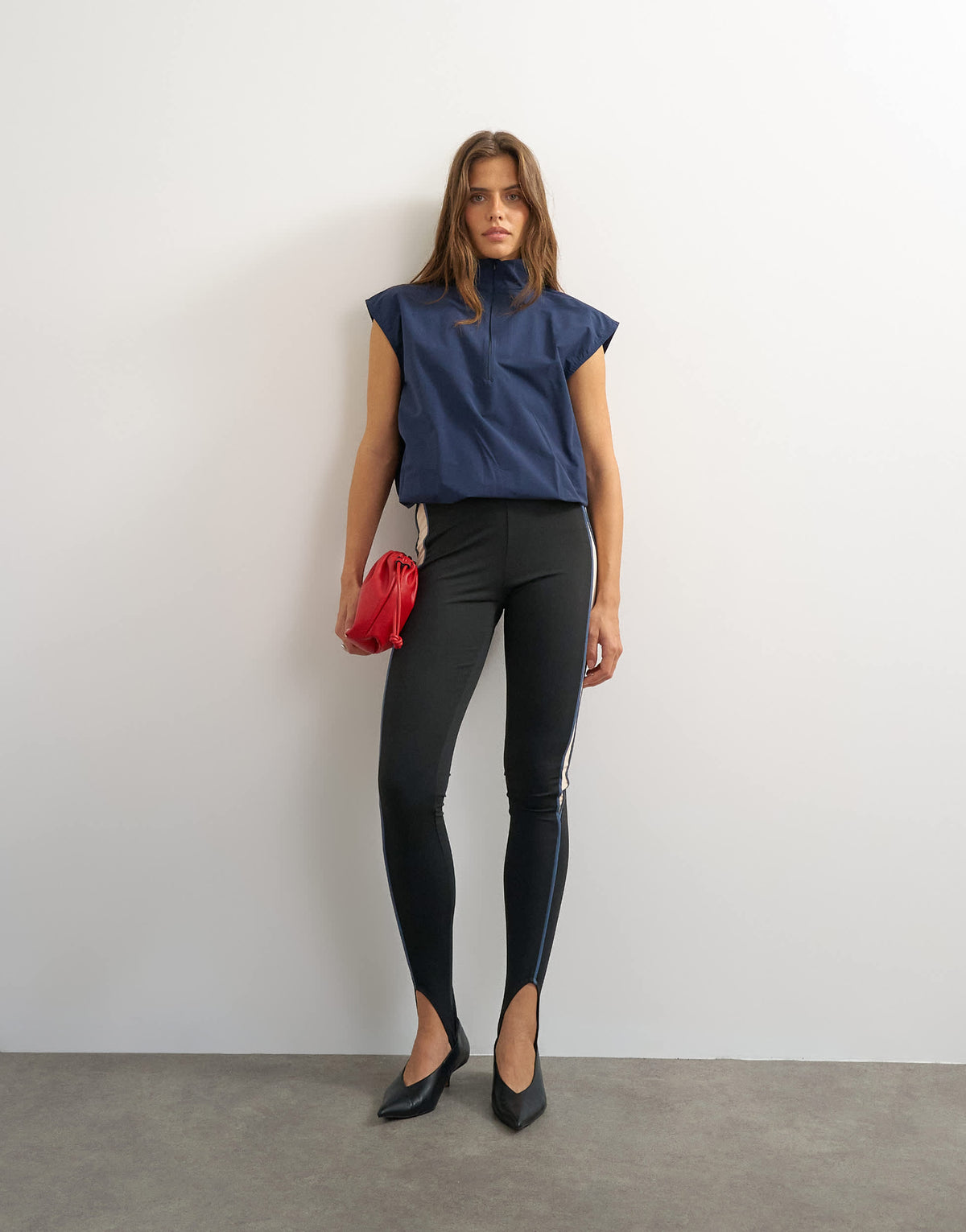 Topshop funnel neck grown on sleeve tech top in navy