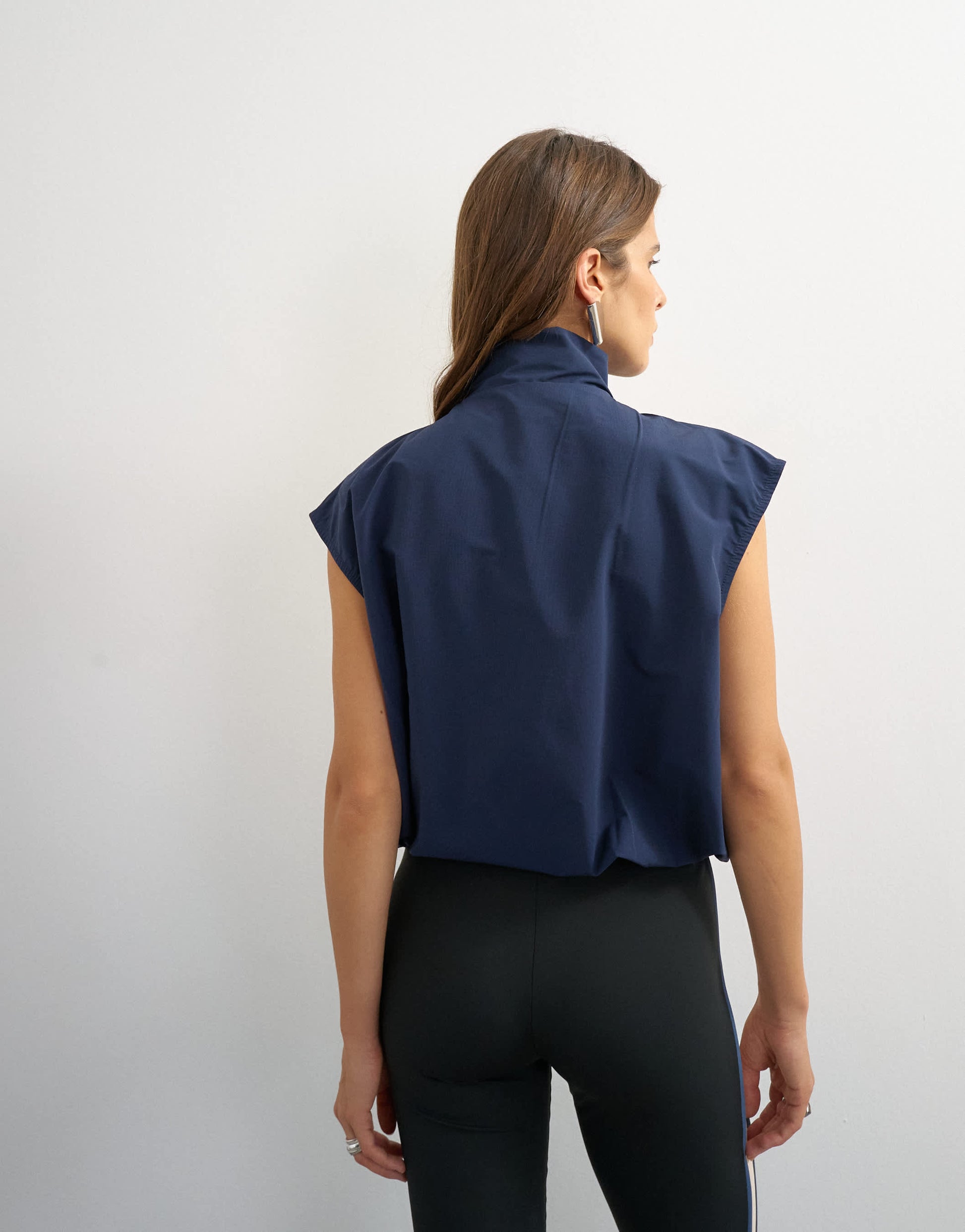 Topshop funnel neck grown on sleeve tech top in navy