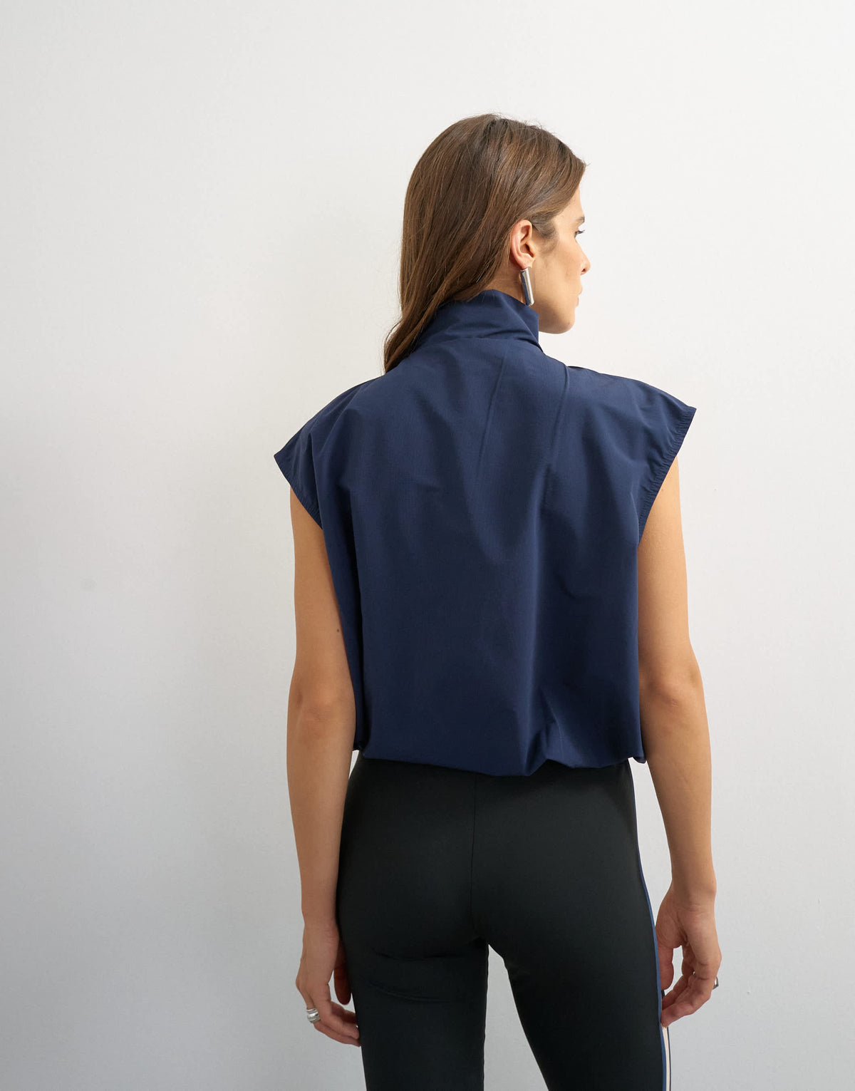 Topshop funnel neck grown on sleeve tech top in navy