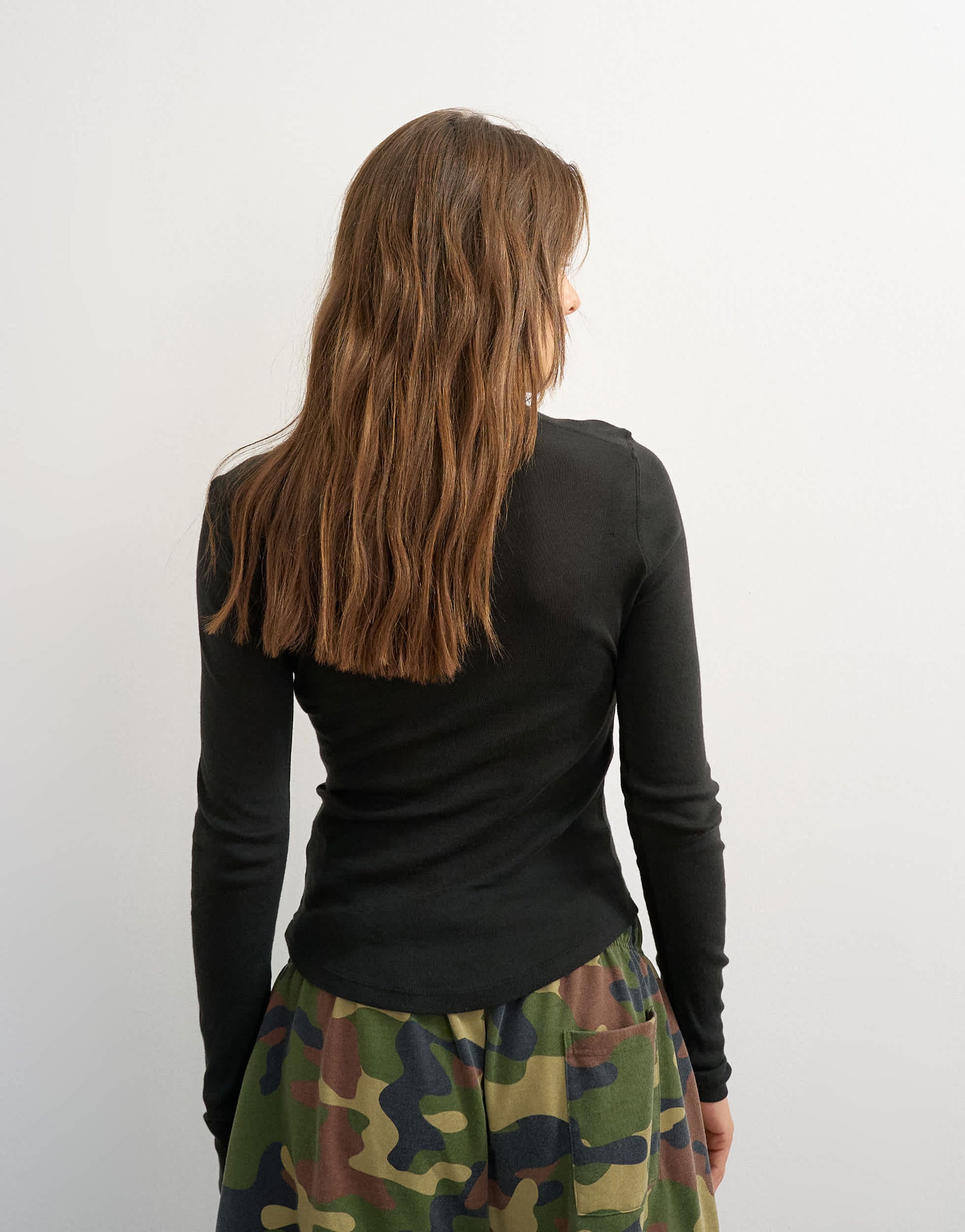 Topshop linen blend long sleeve henley in black