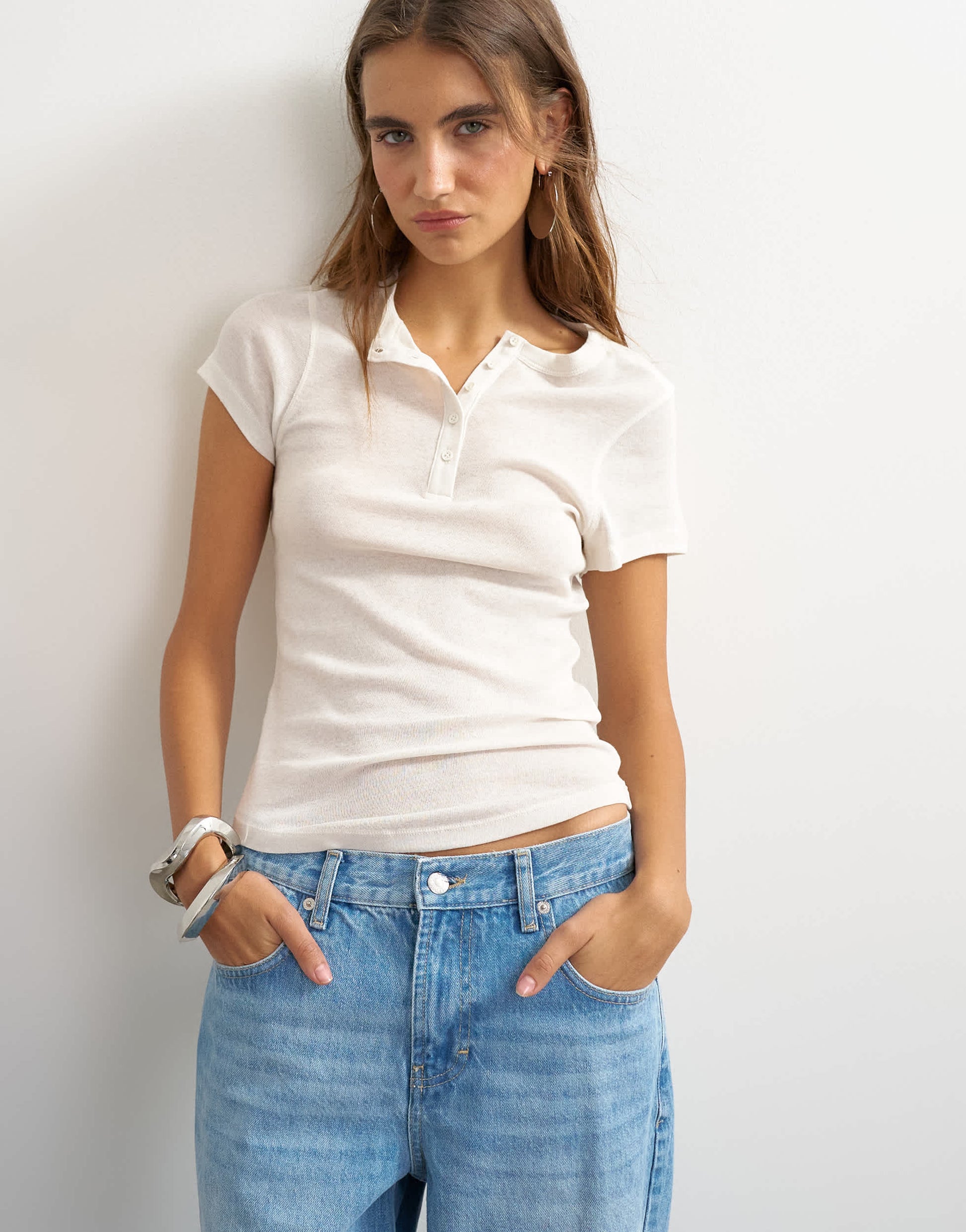 Topshop short sleeve henley in white