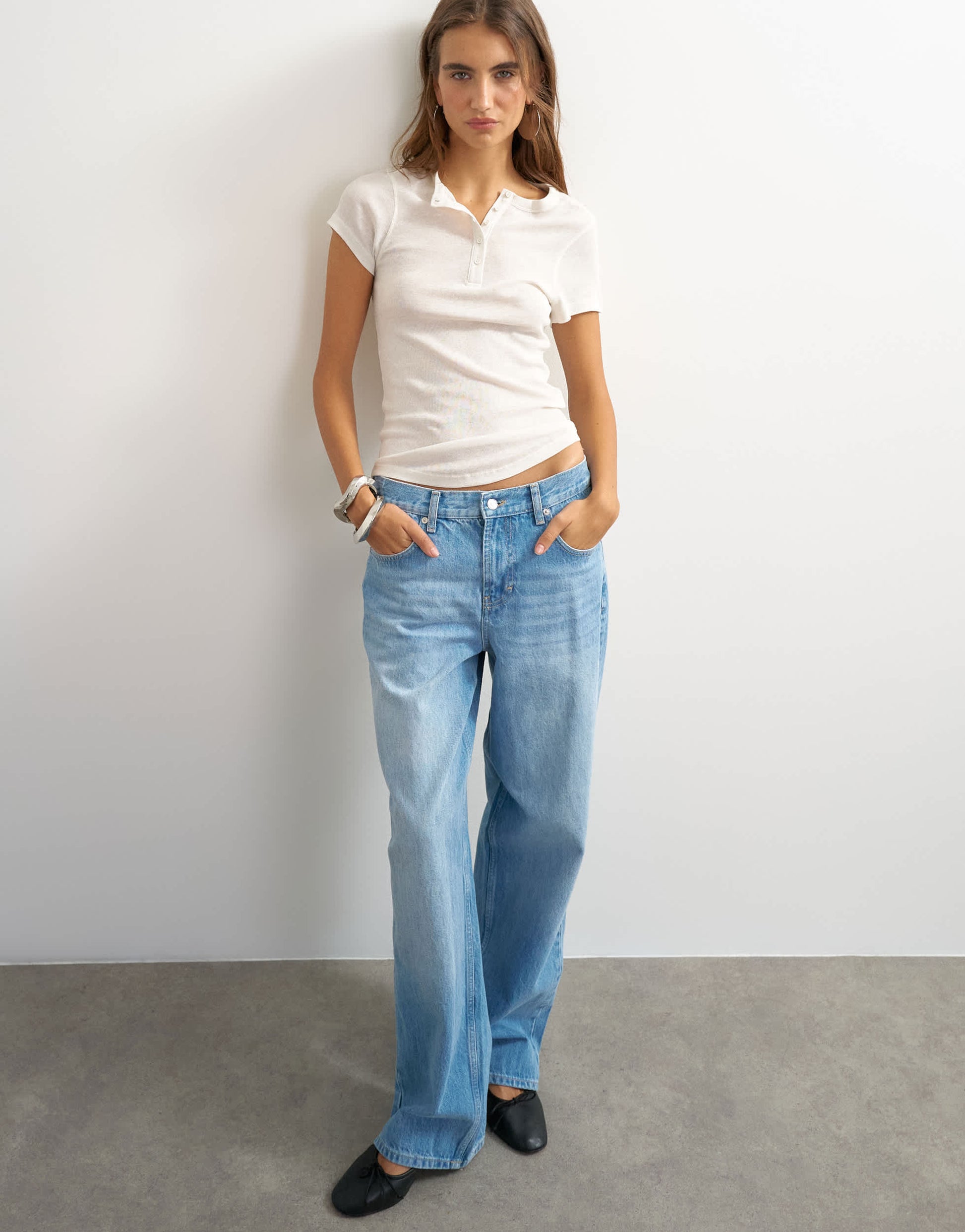 Topshop short sleeve henley in white